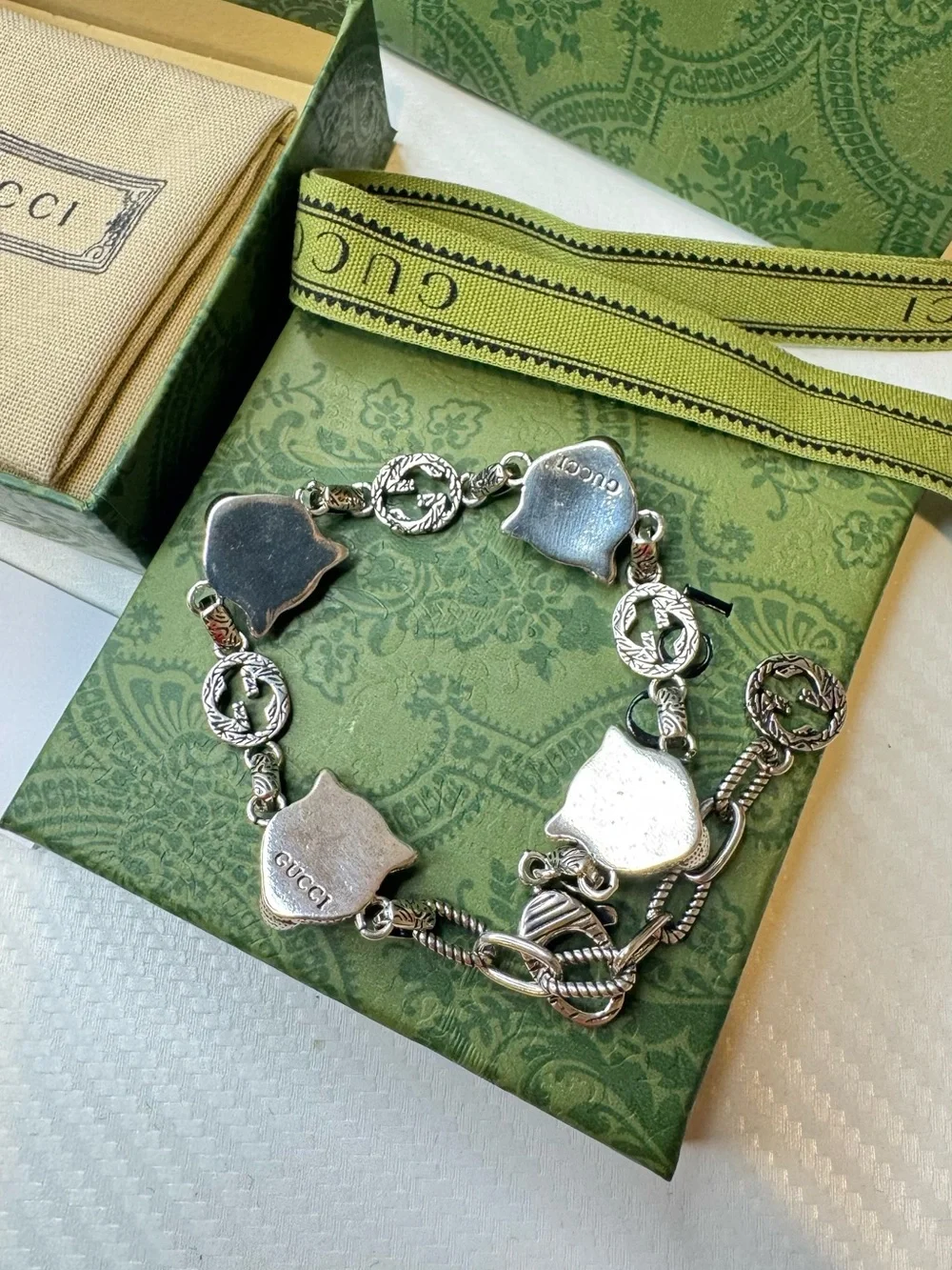 Gucci Silver-Tone Animal Head Charm Bracelet